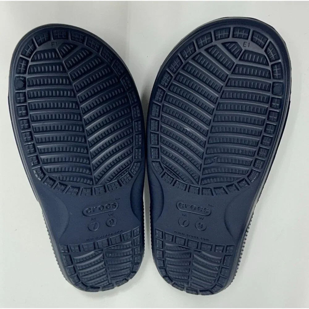 NEW Crocs Classic Slides Sandals M7/W9 Slip On Navy Blue Unisex Croc Logo Charm